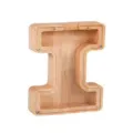 Houten letter I spaarpot met doorzichtig acryl frontje ideaal voor kindermunten geld. - Letter I