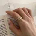 Eleganter doppelter Zirkon und Perlen offener Ring fur Damen Mode Schmuck Accessoire Variante - Verstellbare Offene Größe / Doppellagiger Strass-Perlen-Patchwork-Stil