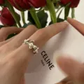 Verstellbarer Silber Perlen Blumen Ring Elegantes Süßes Coole Design Variante - Verstellbare Offene Größe / Unregelmäßiger Blumen-Perlen-Stil