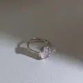 Silberner offener Ring mit ovalem violetten Stein und Perlencluster fuer Damen Schmuck - Verstellbare Offene Größe / Lavendel Edelstein Metallperlen Stil