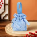 Light blue fabric candy bag gift pouch, elegant wedding favor bag with handle and ribbon bow. - Light Blue