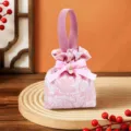 Pink brocade wedding candy bag with bow and pearl pendant, elegant gift packaging pouch. - Pink With Pearl