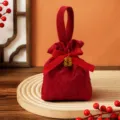Red wedding candy gift bag with handle and double happiness charm for festive celebration variant - Wine Red + Square Xi