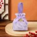 Purple wedding candy bag fabric gift pouch with double happiness charm and ribbon bow for event. - Light Purple + Round Xi
