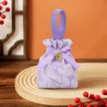 Purple fabric wedding candy gift bag with handle and double happiness charm for celebration - Light Purple + Square Xi