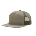 Plain 7-panel mesh trucker hat in khaki, flat brim style, ideal for custom embroidery. - Dark Khaki