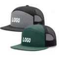 Custom 7-panel trucker hat blank flat brim mesh snapback cap with logo print style. - Dark Green