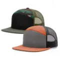 Custom 7-panel blank mesh trucker hat designed for embroidery and logo printing. - Orange Grey