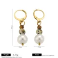 Detail view of vintage natural stone and pearl beaded dangle earrings with stainless steel hooks. - Spotted Stone Tiger Eye Faux Pearl