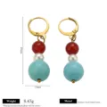 Vintage natural stone beaded hoop earrings detail showing size and weight specifications. - Red Agate Turquoise Faux Pearl