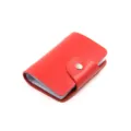 Tarjetero de cuero genuino rojo con botón de presión y múltiples ranuras para mujeres. - Rojo