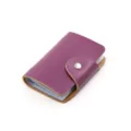 Tarjetero de cuero morado para mujer, cartera de tarjetas de crédito con múltiples ranuras y botón. - Púrpura