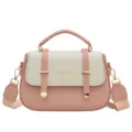 Women stylish two-tone retro saddle bag with top handle and crossbody strap, spacious. - Pink