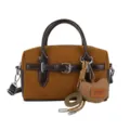 Vintage bruine suède boston handtas voor dames, stijlvolle kleurblok crossbody tas. - Bruin