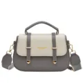 Retro contrast color top handle saddle bag with double straps and adjustable shoulder strap. - Gray
