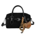 Vintage suide boston handtas voor dames stijlvolle contrast schoudertas chique retro stijl - Zonder hanger / Zwart