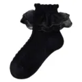 Calzini neri con volant in pizzo per bambini, calzini da principessa traspiranti in cotone. - Consigliato 1-4 Anni (Misura Scarpa 16-22) / Calzini con Volant Lily - Nero (Traspirante Sottile)