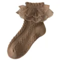 Bruine kinderen kant ruffle sokken, peuter meisje ademende prinses sokken voor herfst dagelijks. - Lily Volant Sokken - Koffiebruin (Ademend Dun)