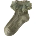 Leuke gebreide sokken voor kinderen met gelaagde mesh kant volants en gouden borduursels - Lily Volant Sokken - Groen (Ademend Dun)