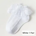 Witte peuter kant geruffelde sokken, ademende schattige baby prinses enkelsokken 1 paar. - Hartje Volant Sokken - Wit (Ademend Dun)