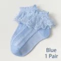 Leuke baby meisjes kant ruches sokken ademende peuter prinses sokken blauwe kleur 1 paar - Hartje Volant Sokken - Blauw (Ademend Dun)