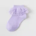 Lichtpaarse baby sokjes met volants, schattige kanten peutersokjes als kleurvariant. - Snoepkleurige Prinses Sokken - Paars (Ademend Dun)