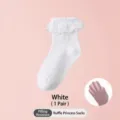 Schattige witte kanten ruffle prinses sokken voor kinderen, ademende meisjes sokken. - Princess lace socks-white [breathable thin style]