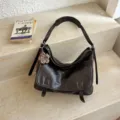 Retro brown leather messenger bag for women, chic vintage shoulder crossbody bag stylish daily use. - With Pendant / Coffee