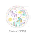 Primo piano dettagliato del piatto di carta per festa compleanno unicorno arcobaleno. - Piatti da 7 Pollici 10PCS (Unicorno Macaron)