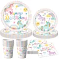 Set di stoviglie per festa di compleanno con unicorno arcobaleno piatti bicchieri carta - Stile a 4 Pezzi (Unicorno Macaron) / Piatto 7in 10 + Piatto 9in 10 + Bicchiere 10 + Tovagliolo 20