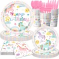 Set stoviglie per festa di compleanno unicorno arcobaleno con piatti e bicchieri di carta. - Stile a 7 Pezzi (Unicorno Macaron) / Set Stoviglie + Posate 10 Ciascuno