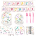 Set stoviglie compleanno unicorno piatti bicchieri tovaglioli tovaglia bandiera decoro - Stile a 9 Pezzi (Unicorno Macaron) / Combo Completo Decorazioni Festa