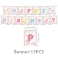 Set di decorazioni per feste di compleanno unicorno arcobaleno con 15 pezzi per bambini. - Banner 15PCS (Unicorno Macaron)