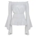 Elegante camicetta medievale tinta unita con spalle scoperte e maniche lunghe da donna. - XS / Bianco