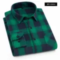 Camisa casual de manga larga a cuadros de franela para hombre, tela suave cepillada verde clásica. - 39/M / XDM22