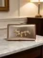Exquisite gold metallic clutch bag featuring avant-garde liquid rhinestone ornament. - Rose Gold