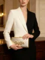 Futuristic metallic liquid evening clutch bag with irregular metal and crystal rhinestones. - Champagne