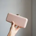 Pink leather texture hard shell evening clutch bag with gold tone metal clasp closure for women. - Lotus Pink