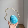 Unique cloud metal handle gradient egg evening bag detail view, chic niche design handbag. - Lake Blue