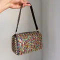 Sparkling rhinestone cylindrical shoulder bag, luxury bling underarm handbag for women party. - Colorful Zirconia