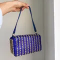 Luxury blue rhinestone shoulder bag sparkling crystal evening handbag for women chic purse. - Blue