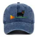 Vintage Washed Denim Baseball Cap Cute Black Cat Embroidered Sun Protection Dad Hat - One Size / Navy Blue