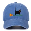 Vintage washed baseball cap featuring cute black cat embroidery, perfect for casual outdoor wear. - One Size / Light Blue