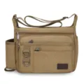 Herren Canvas Umhängetasche Mehrfachtaschen Retro Schultertasche mit Flaschenhalter - M / Khaki