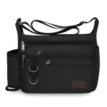 Herren schwarze Segeltuch Umhängetasche Mehrfachtaschen Lässige Schultertasche mit Flaschenhalter - M / Schwarz