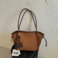 Vintage brown suede tote bag large capacity relaxed commuter shoulder bag for women - With Charm / Brown