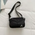 Borsa a tracolla in nylon nero, borsa a spalla leggera multitasche da donna, borsa casual giornaliera. - Nero