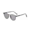 Men's fashion vintage oval grey transparent sunglasses with UV protection and metal details. - Matte Transparent Gray Frame Gray Blue Coating