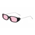 Lunettes de soleil carrées tendance à monture noire, verres roses et branches métalliques. - Style à Petit Cadre Carré / Noir Brillant Rose Clair (C3)