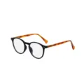 Fashion oval eyeglasses with black front frame and tortoise temples, stylish retro optical glasses. - Glossy Black Frame White To Green